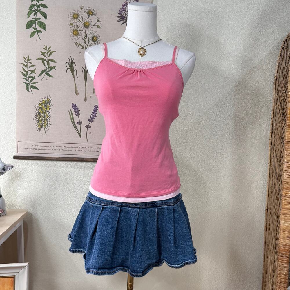 90s Y2k Sequin Lace Layered Cami Top Cutecore Coquette Dolly Fairy HImekaji XS S